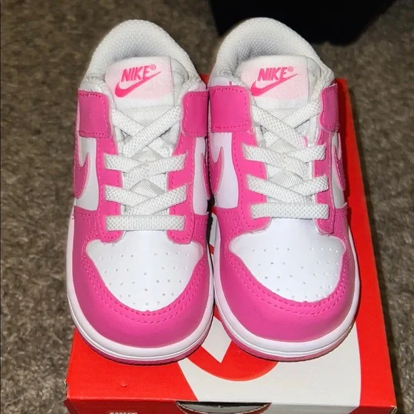 Nike Kids Dunk Low Pink/White Shoes - Picture 3 of 4